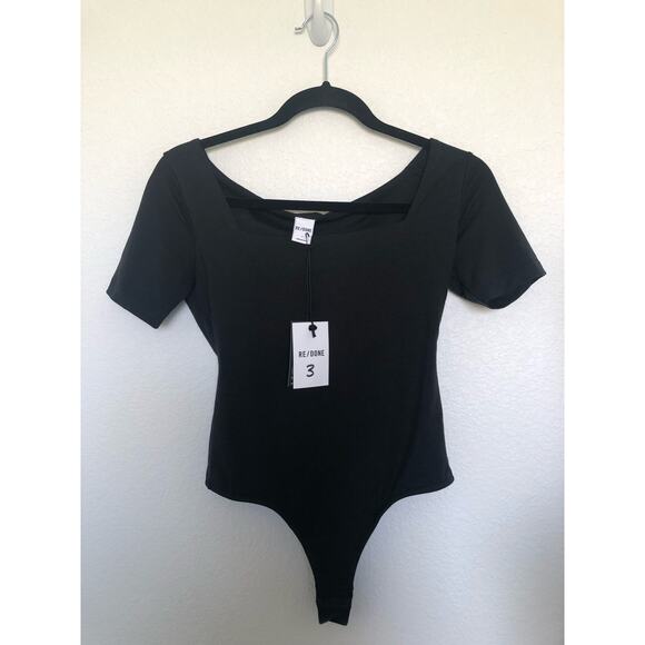 RE/DONE 80s Black Square Neck Bodysuit -S - Picture 2 of 5